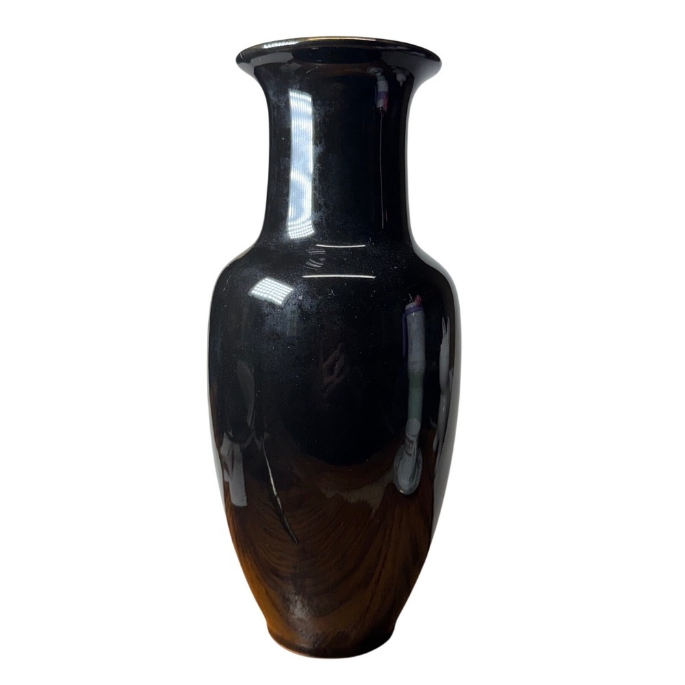 Vintage Japanese Black Porcelain Peacock Vase Ginger Jar Tea Cup Set 7pc Japan - Picture 7 of 15